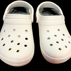 White with Gray Fur CROCS Classic Lined Clogs/Croc Shoes